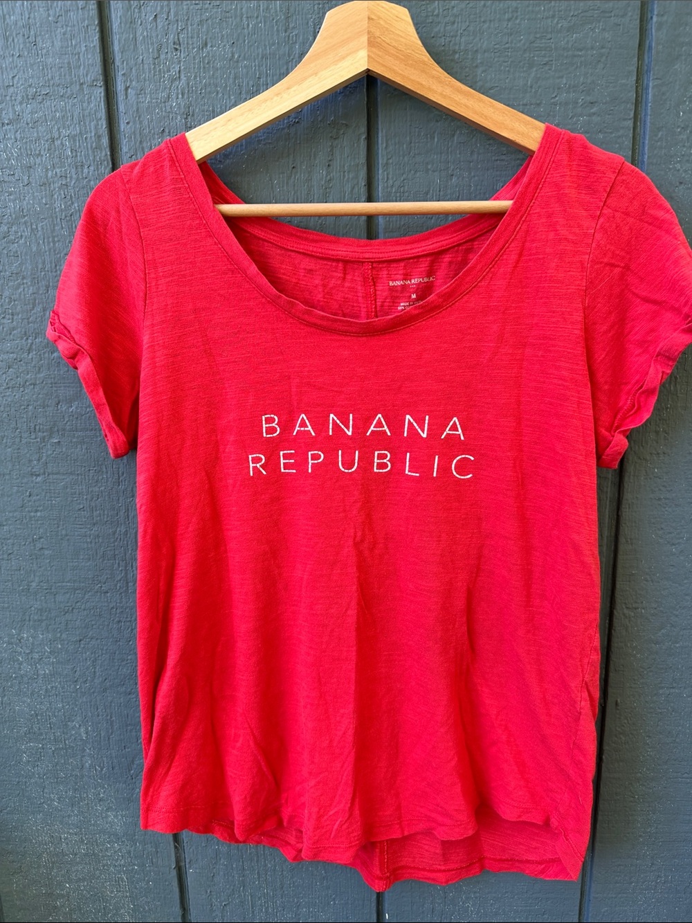 Banana Republic Red Scoop Neck Logo Tee